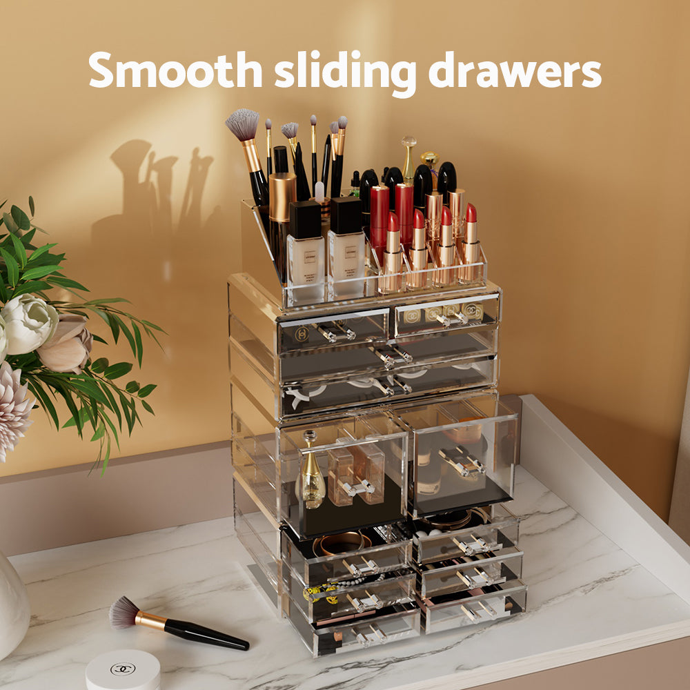 Acrylic Makeup Organiser with 12 Drawers - Clear