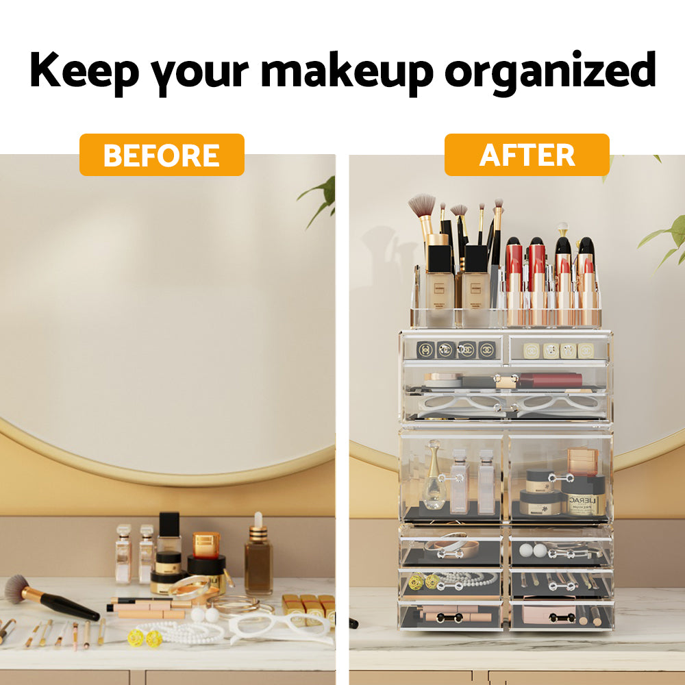 Acrylic Makeup Organiser with 12 Drawers - Clear