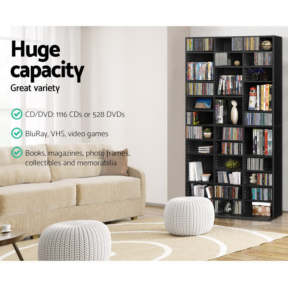 Adjustable Shelf Rack CD/DVD/Game Bookshelf Storage Unit - Black - Homecoze