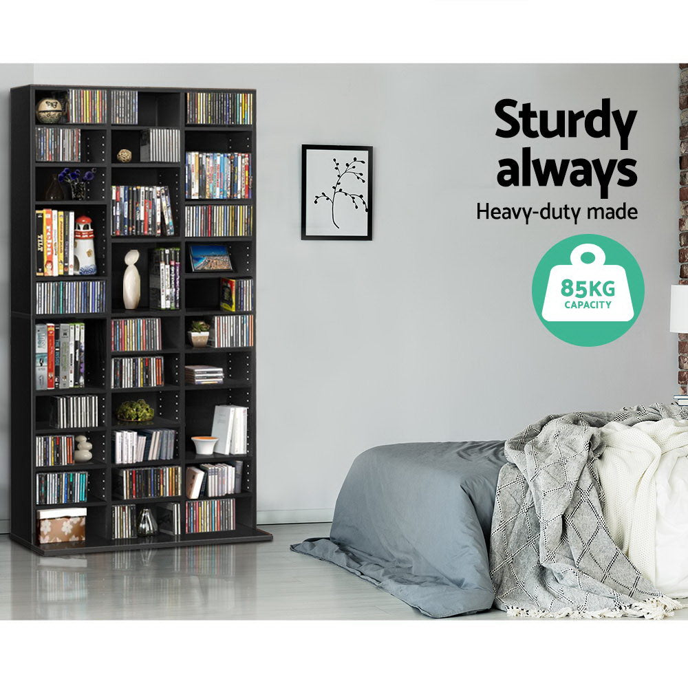 Adjustable Shelf Rack CD/DVD/Game Bookshelf Storage Unit - Black - Homecoze