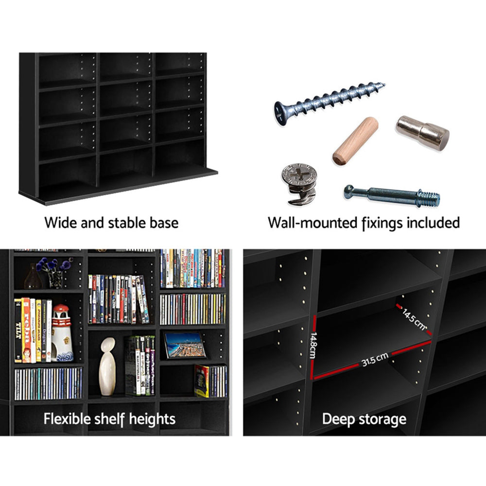 Adjustable Shelf Rack CD/DVD/Game Bookshelf Storage Unit - Black - Homecoze