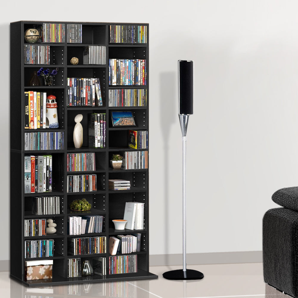 Adjustable Shelf Rack CD/DVD/Game Bookshelf Storage Unit - Black - Homecoze