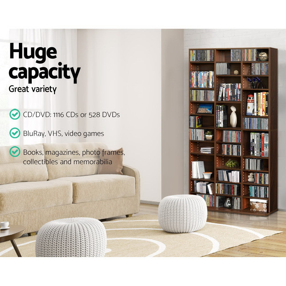 Adjustable Shelf Rack CD/DVD/Game Bookshelf Storage Unit - Expresso Brown - Homecoze