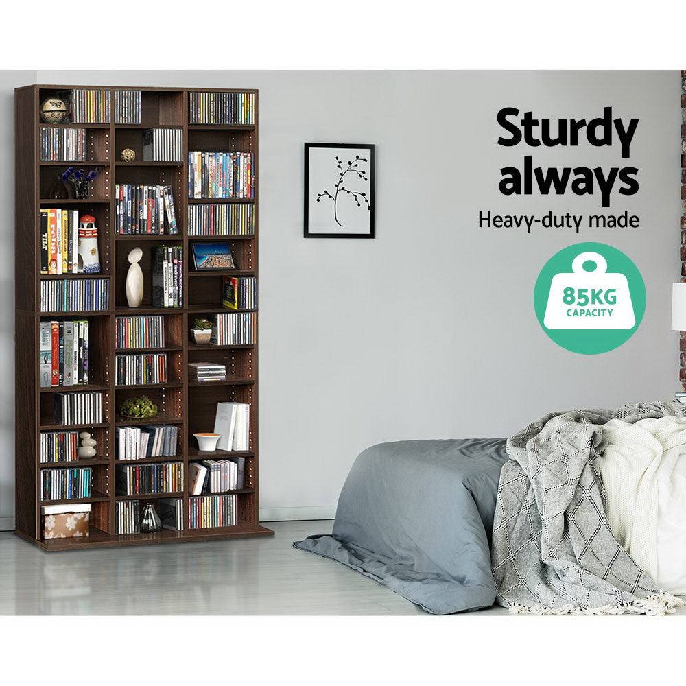 Adjustable Shelf Rack CD/DVD/Game Bookshelf Storage Unit - Expresso Brown - Homecoze