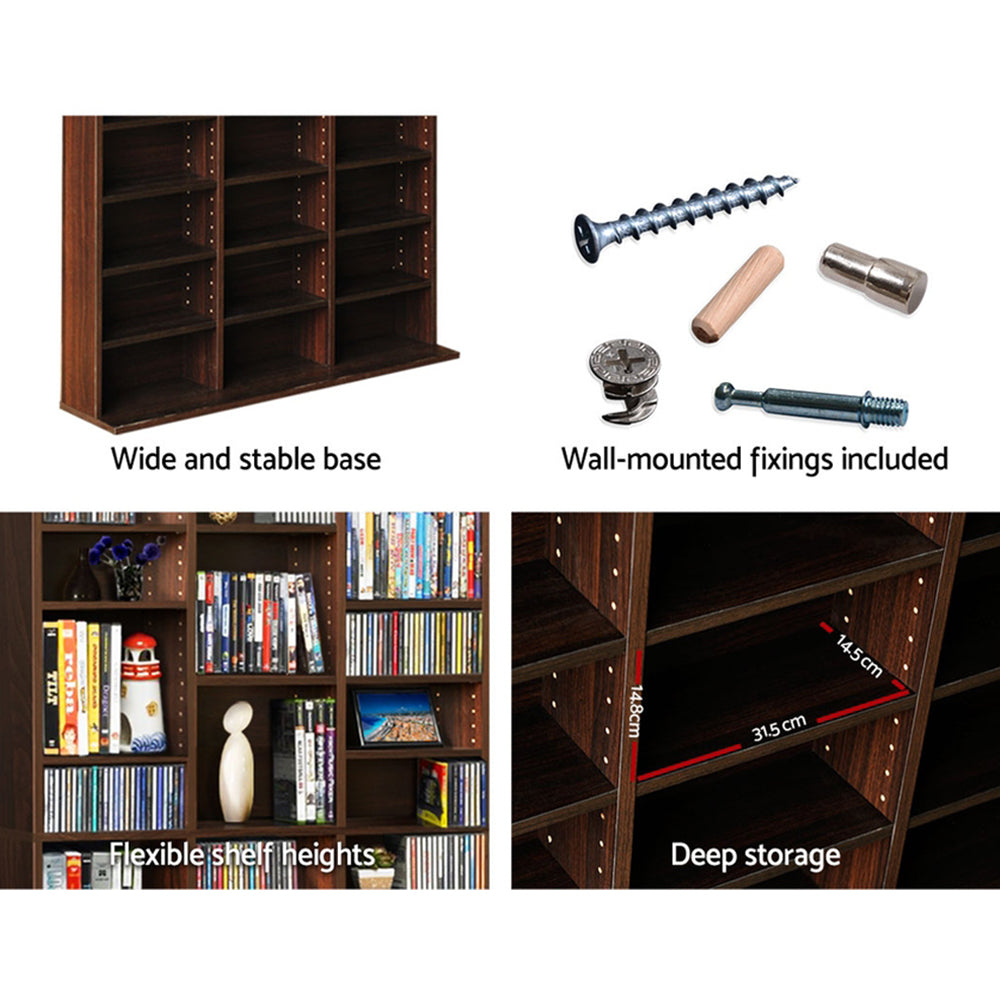 Adjustable Shelf Rack CD/DVD/Game Bookshelf Storage Unit - Expresso Brown - Homecoze