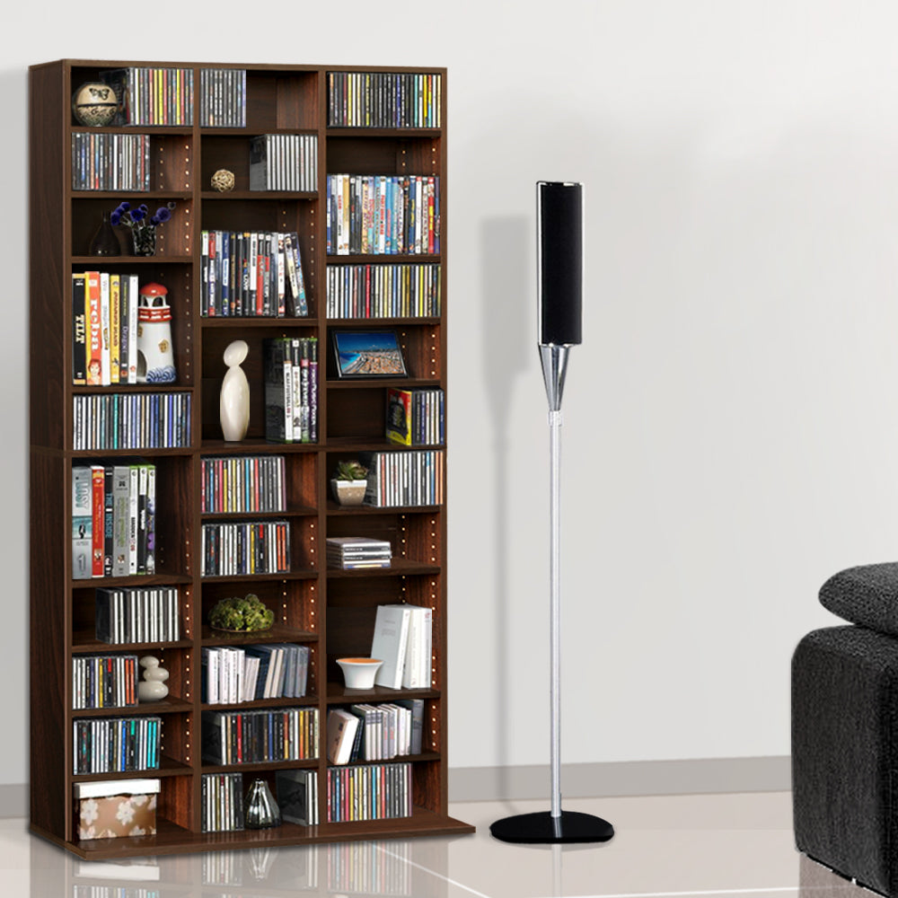 Adjustable Shelf Rack CD/DVD/Game Bookshelf Storage Unit - Expresso Brown - Homecoze