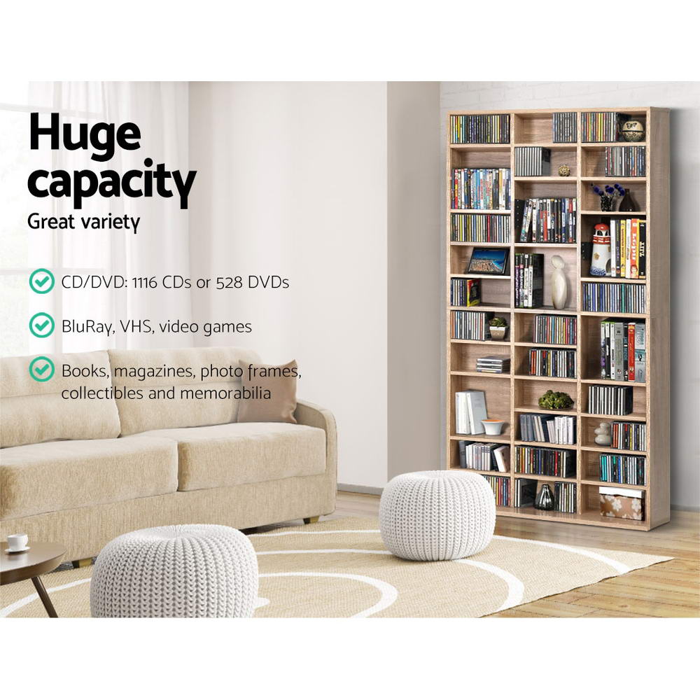 Adjustable Shelf Rack CD/DVD/Game Bookshelf Storage Unit - Oak - Homecoze