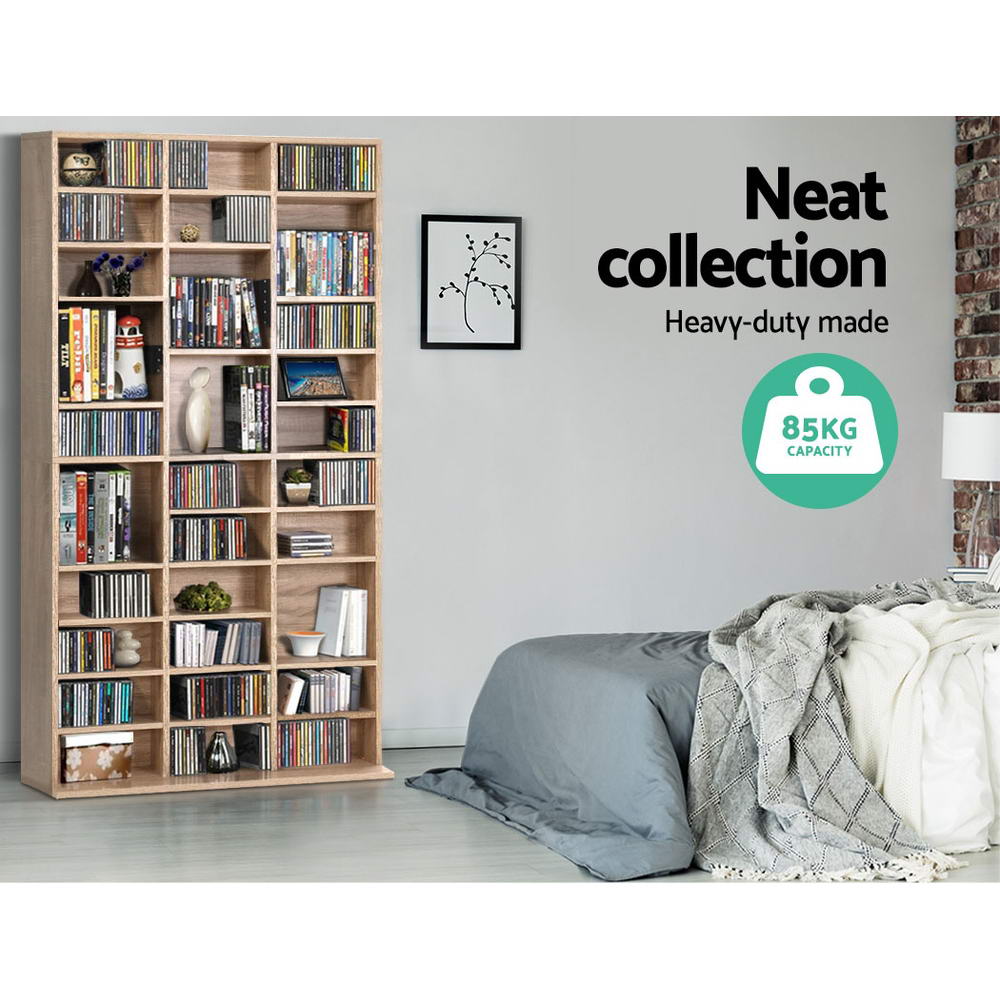 Adjustable Shelf Rack CD/DVD/Game Bookshelf Storage Unit - Oak - Homecoze