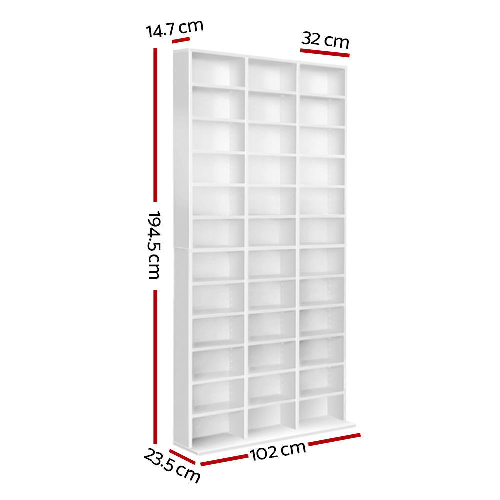 Adjustable Shelf Rack CD/DVD/Game Bookshelf Storage Unit - White - Homecoze