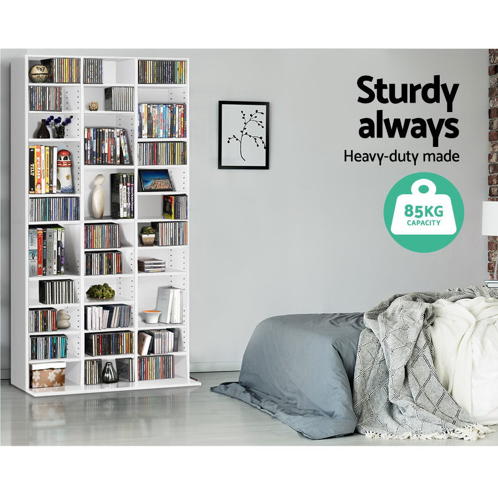 Adjustable Shelf Rack CD/DVD/Game Bookshelf Storage Unit - White - Homecoze