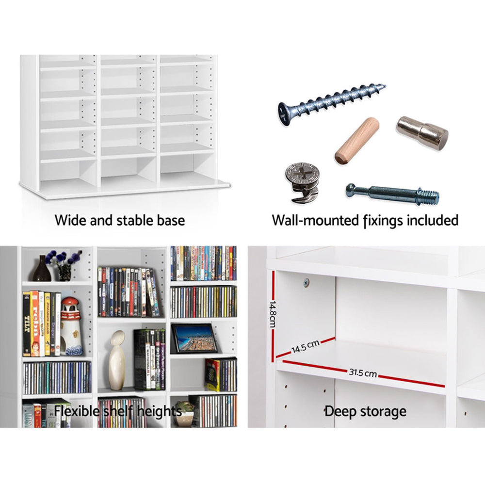 Adjustable Shelf Rack CD/DVD/Game Bookshelf Storage Unit - White - Homecoze
