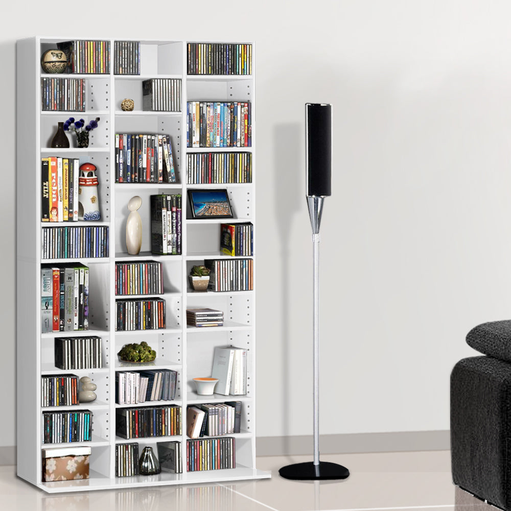 Adjustable Shelf Rack CD/DVD/Game Bookshelf Storage Unit - White - Homecoze