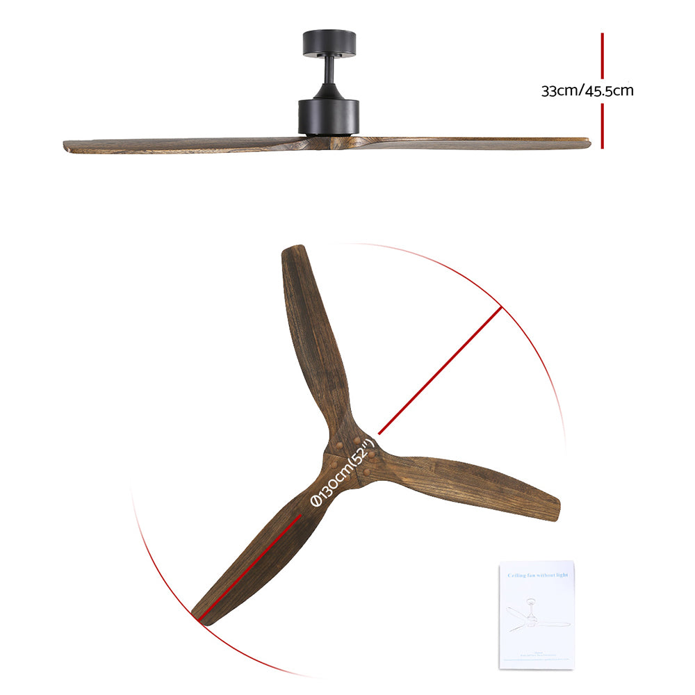 52'' Ceiling Fan With Remote Control Fans 3 Wooden Blades - Dark Wood