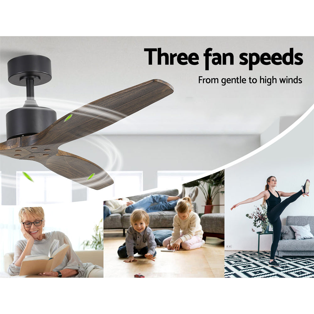 52'' Ceiling Fan With Remote Control Fans 3 Wooden Blades - Dark Wood - Homecoze