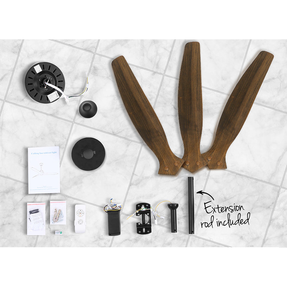 52'' Ceiling Fan With Remote Control Fans 3 Wooden Blades - Dark Wood - Homecoze