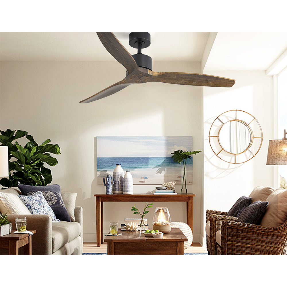 52'' Ceiling Fan With Remote Control Fans 3 Wooden Blades - Dark Wood - Homecoze