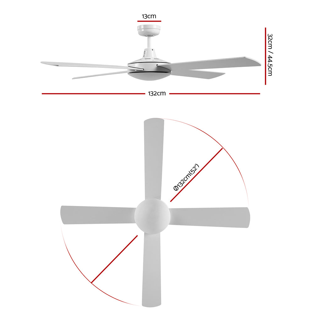 52'' Ceiling Fan with Remote - White - Homecoze