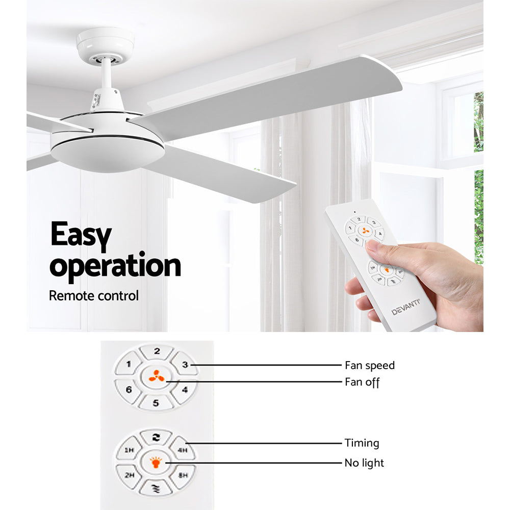 52'' Ceiling Fan with Remote - White - Homecoze