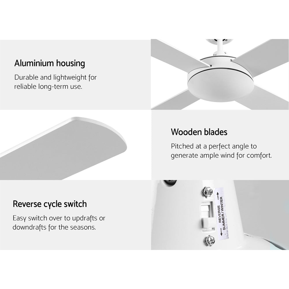 52'' Ceiling Fan with Remote - White - Homecoze