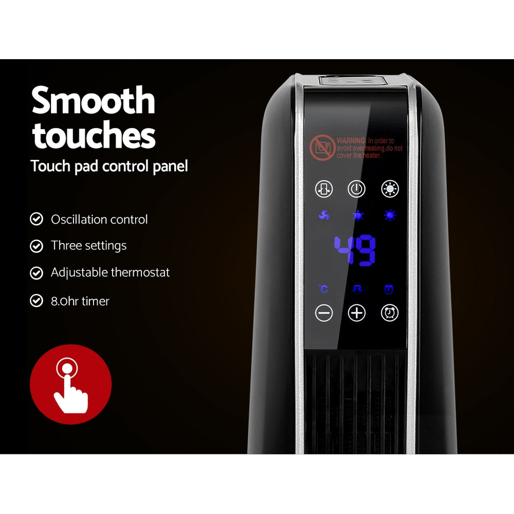 Electric Ceramic Tower Heater with Remote 2400W - Black Homecoze