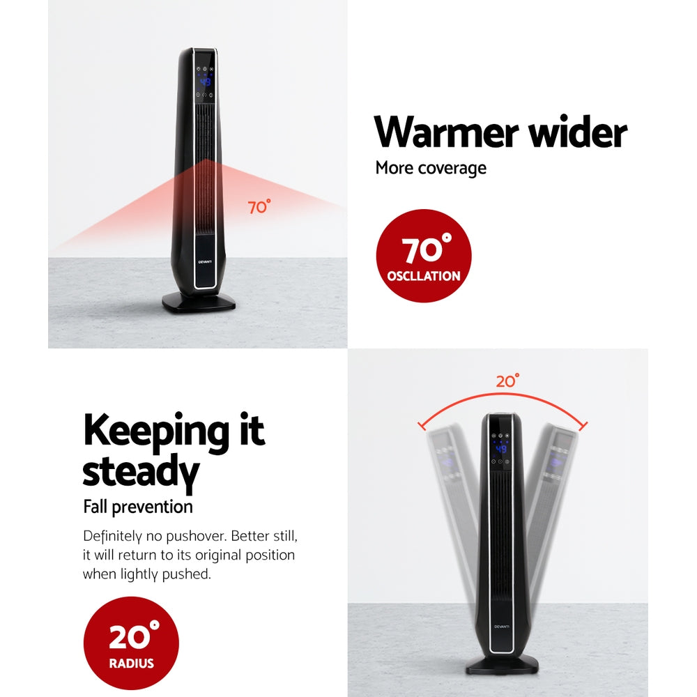 Electric Ceramic Tower Heater with Remote 2400W - Black Homecoze