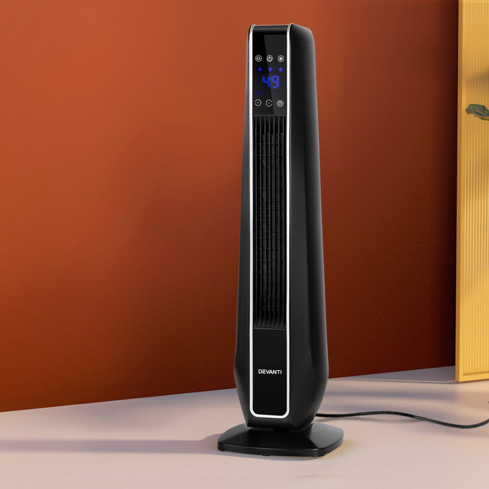 Electric Ceramic Tower Heater with Remote 2400W - Black Homecoze