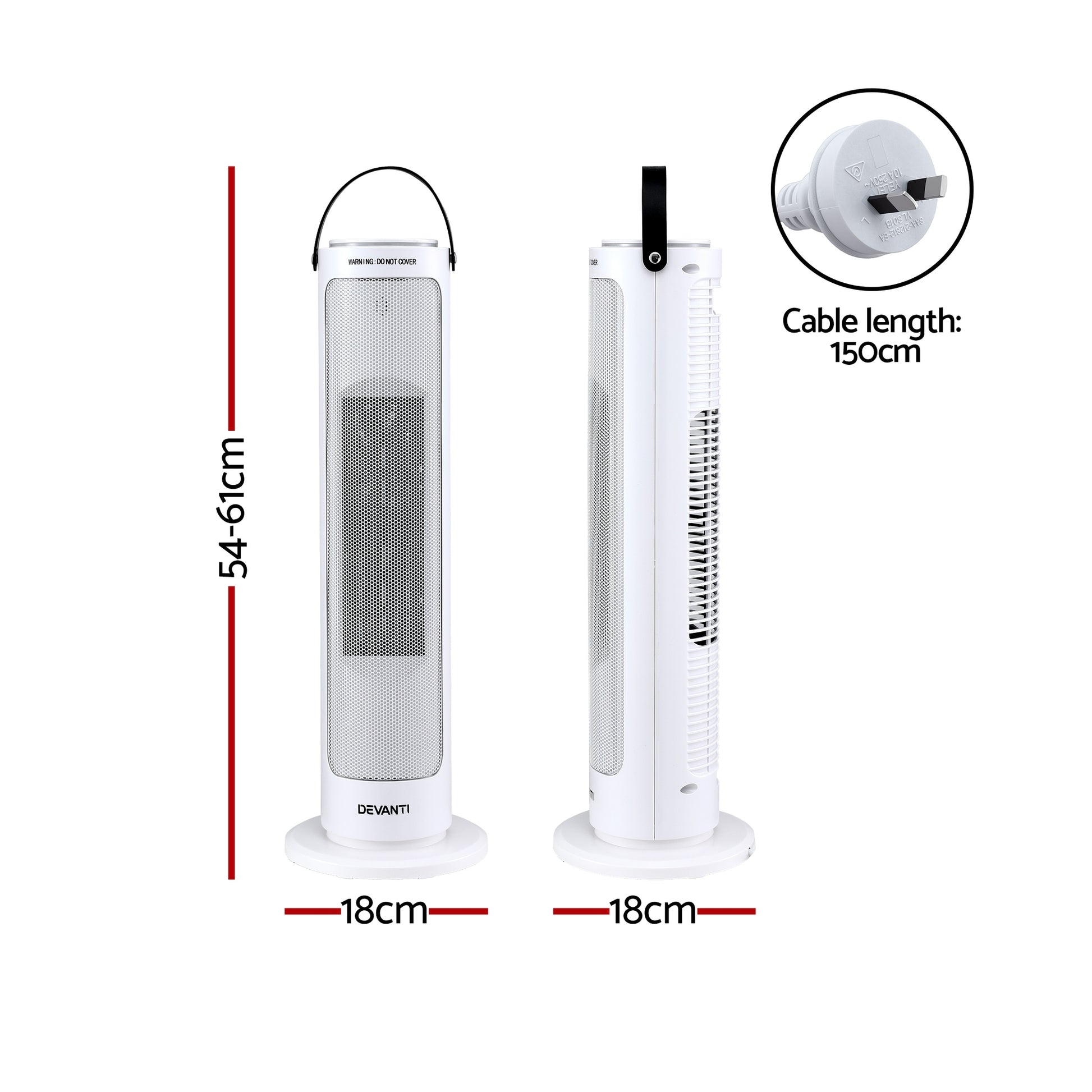 Devanti 2000W Ceramic Tower Heater Space Heaters Oscillating Indoor White - Homecoze