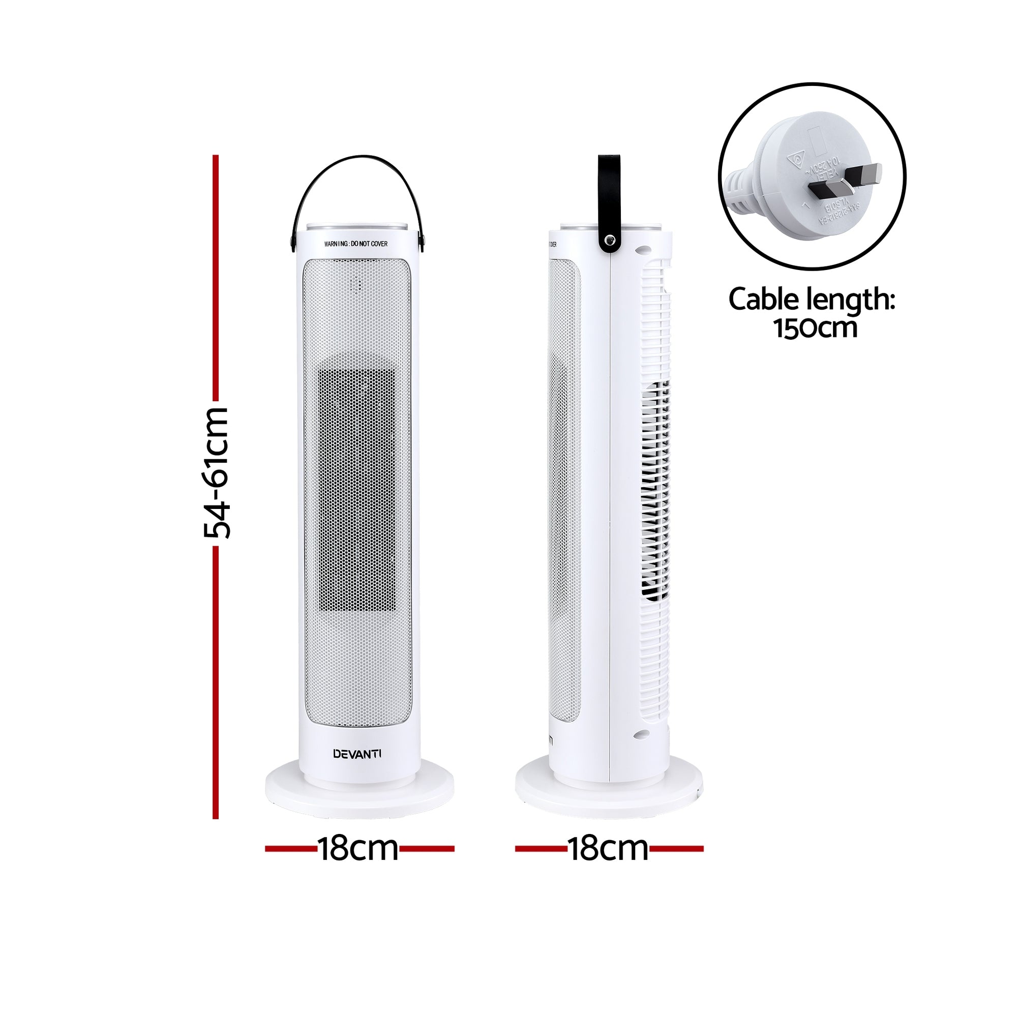 Devanti 2000W Ceramic Tower Heater Space Heaters Oscillating Indoor White - Homecoze