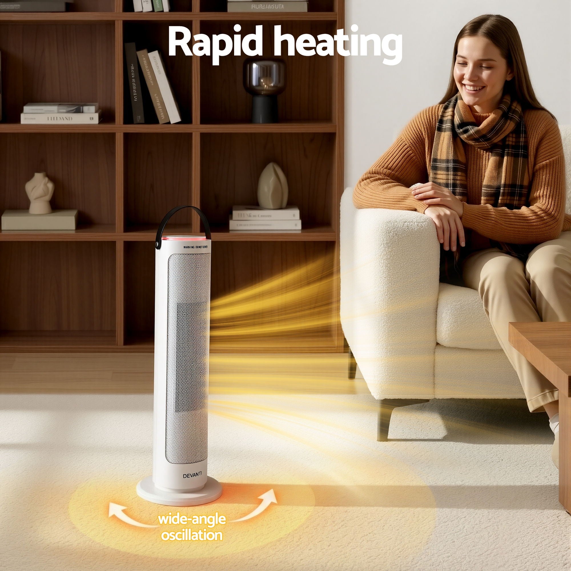 Devanti 2000W Ceramic Tower Heater Space Heaters Oscillating Indoor White - Homecoze