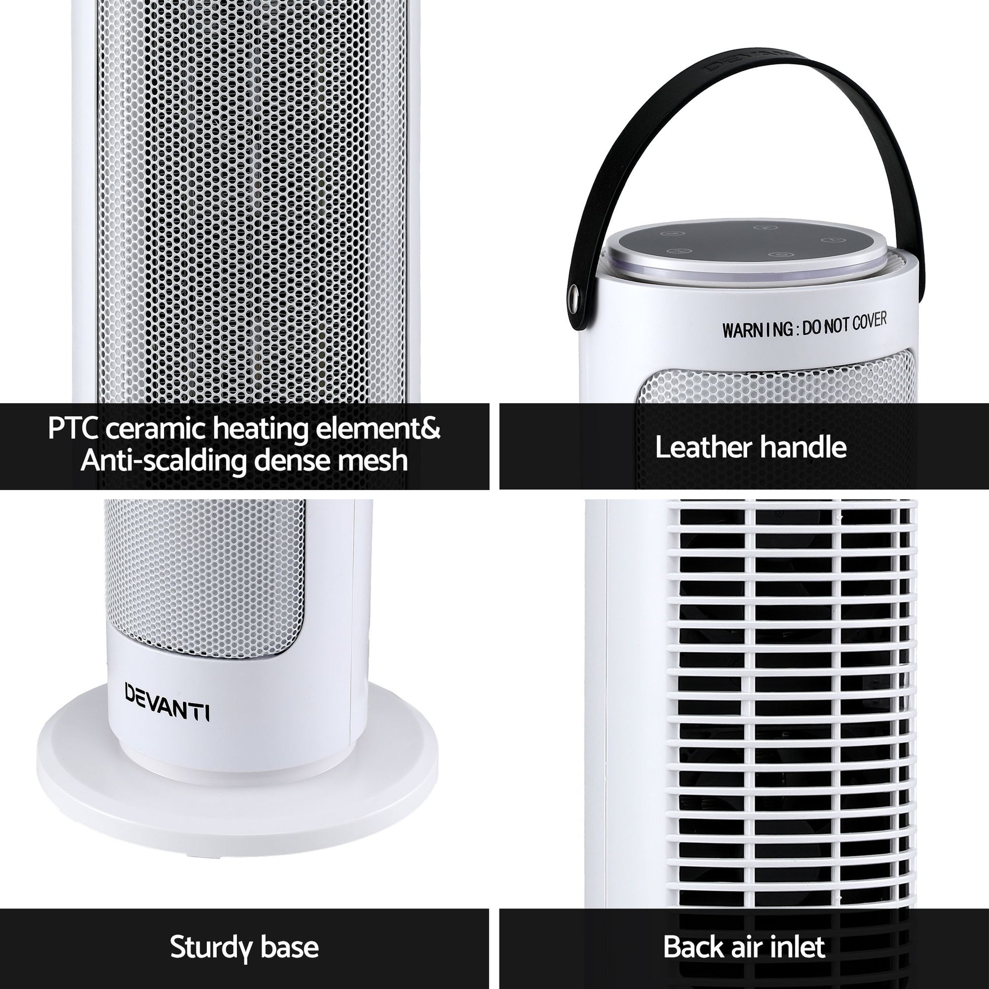 Devanti 2000W Ceramic Tower Heater Space Heaters Oscillating Indoor White - Homecoze