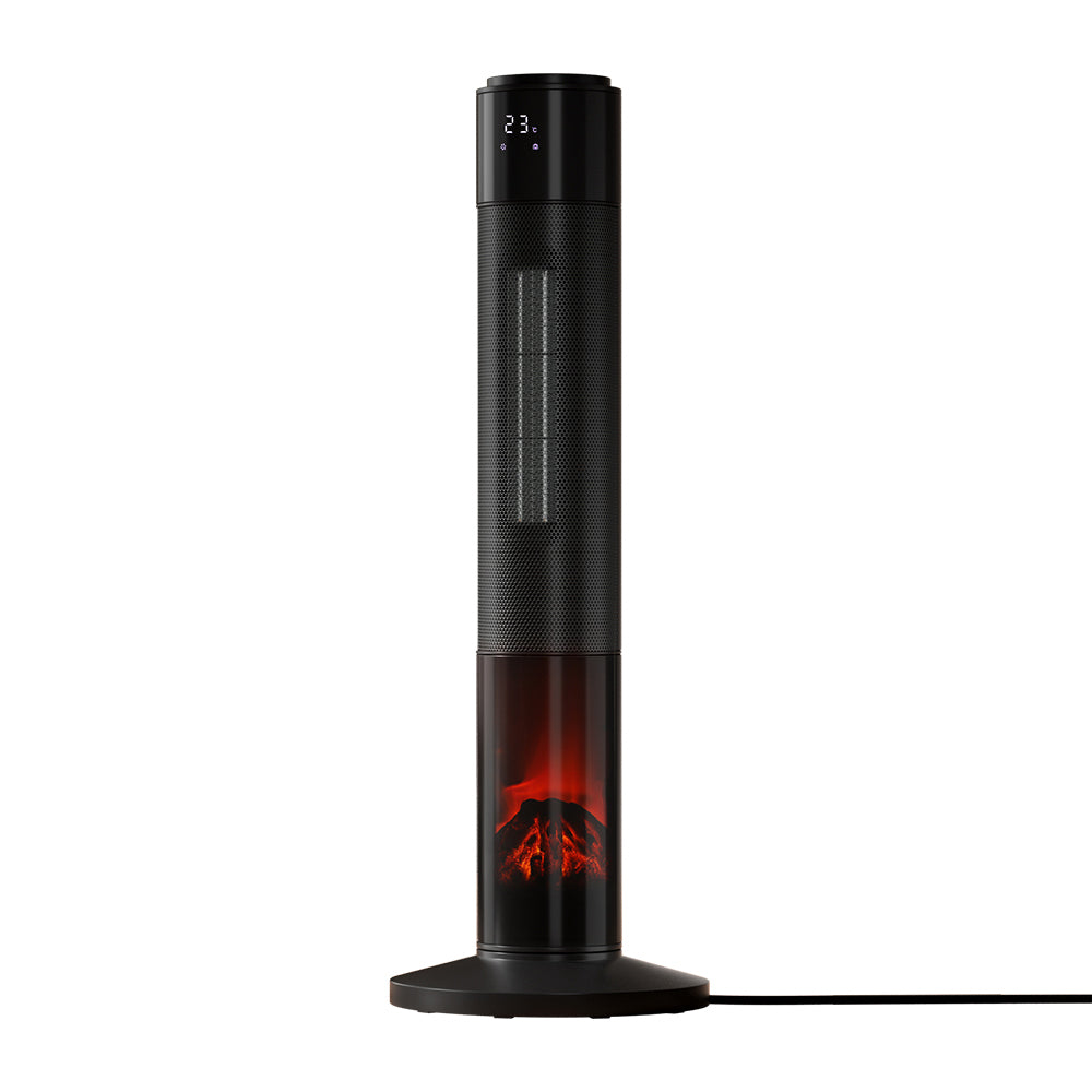 3D Flame Effect Electric Ceramic Tower Heater 2000W - Black - Homecoze
