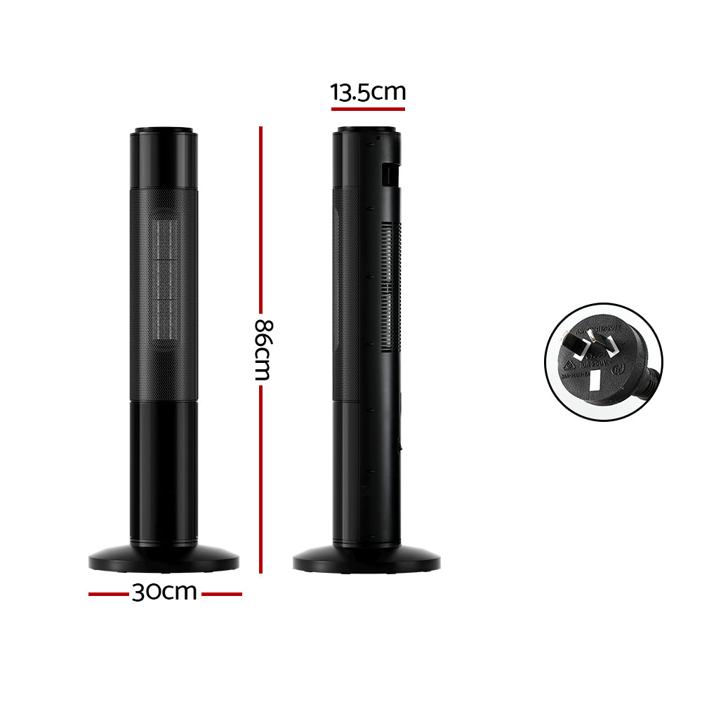 3D Flame Effect Electric Ceramic Tower Heater 2000W - Black - Homecoze