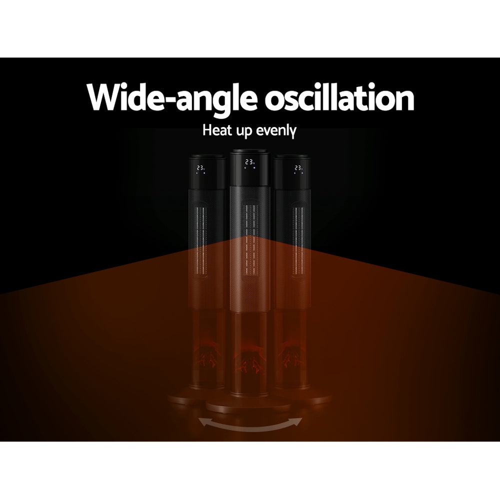 3D Flame Effect Electric Ceramic Tower Heater 2000W - Black - Homecoze