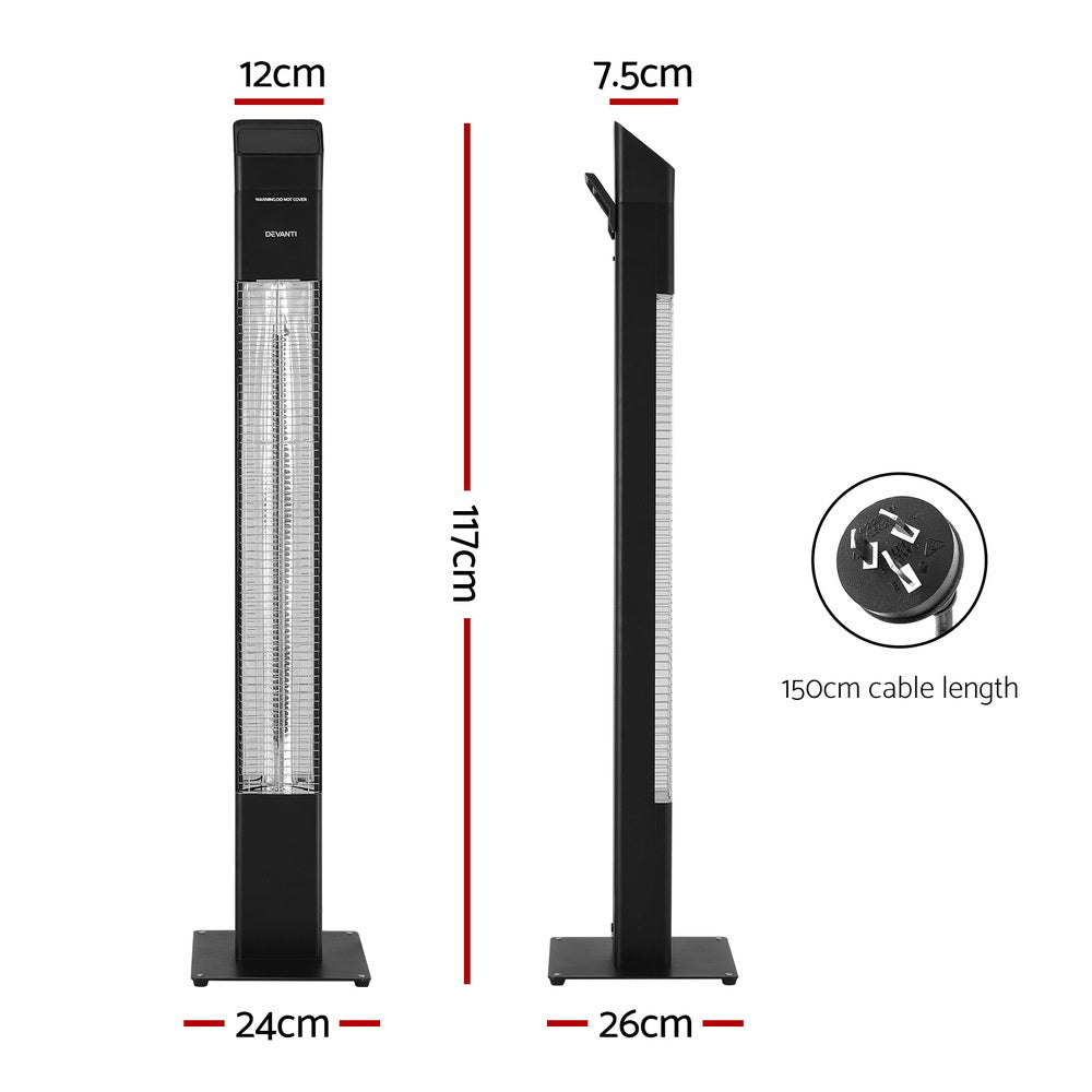 Electric Radiant Tower Heater with Remote 2000W - Black - Homecoze