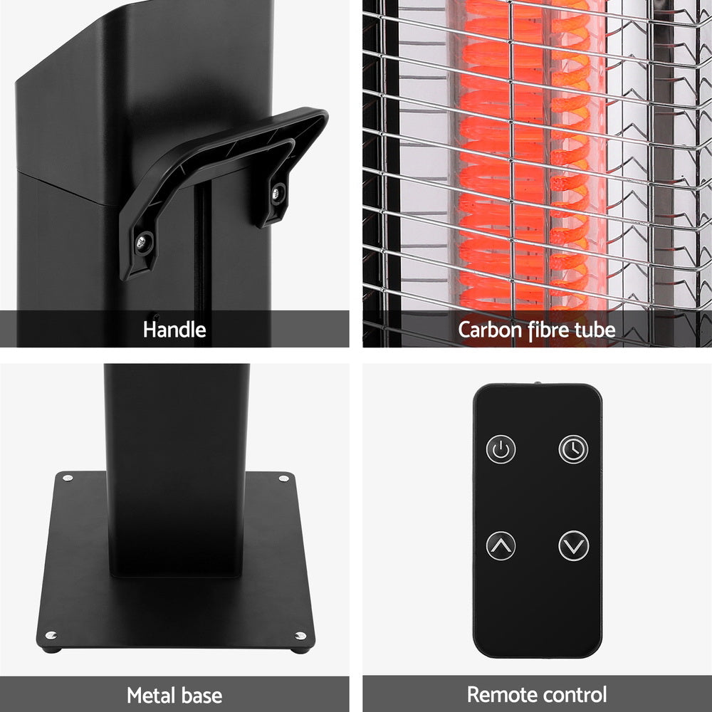 Electric Radiant Tower Heater with Remote 2000W - Black - Homecoze
