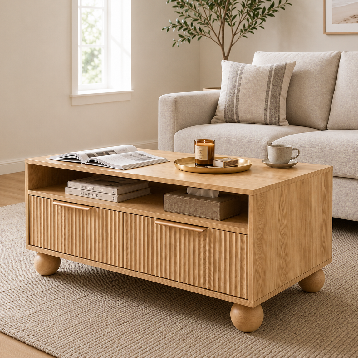 Lena Coffee Table with Drawers 90cm – Pine