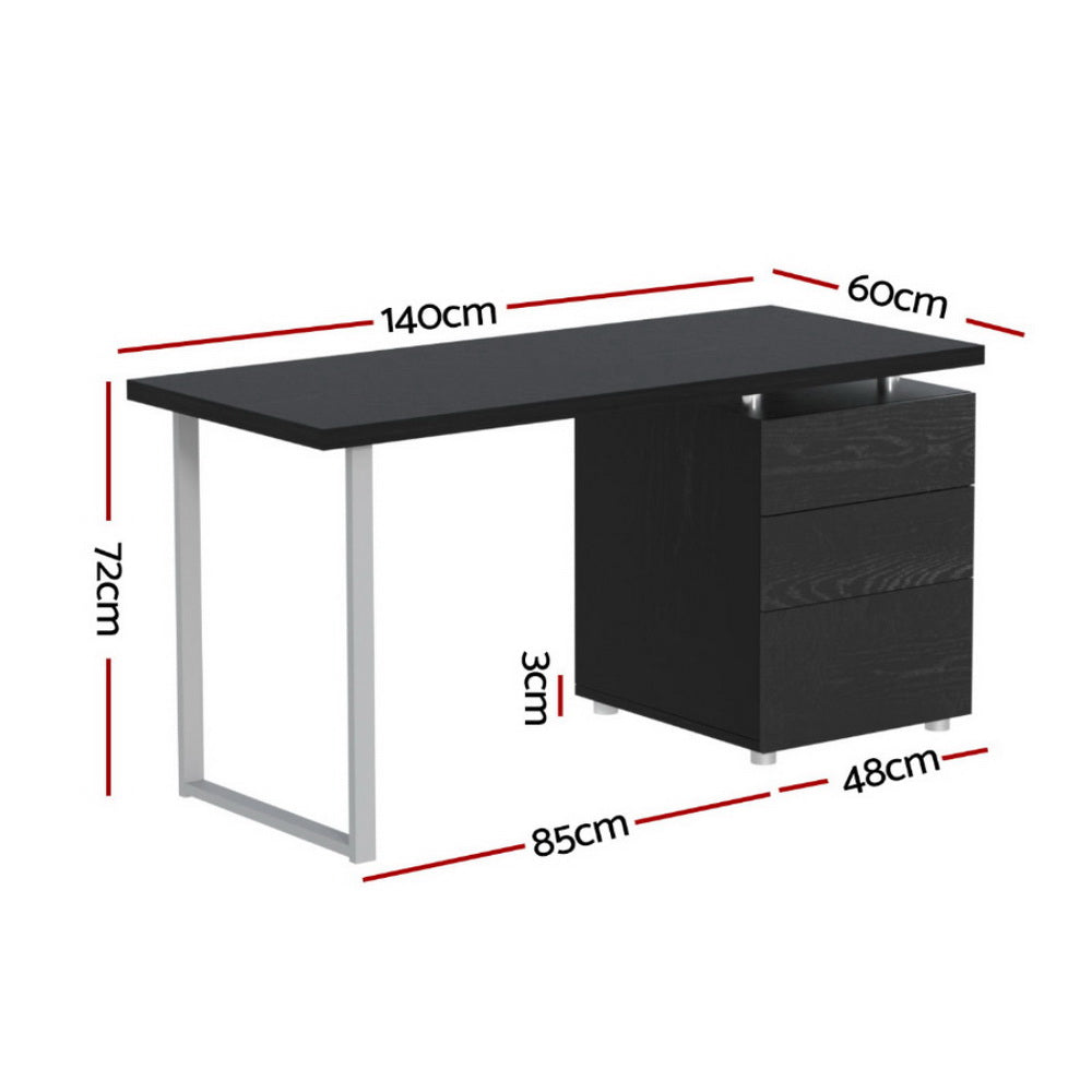 Modern Metal Desk with 3 Drawers - Black - Homecoze