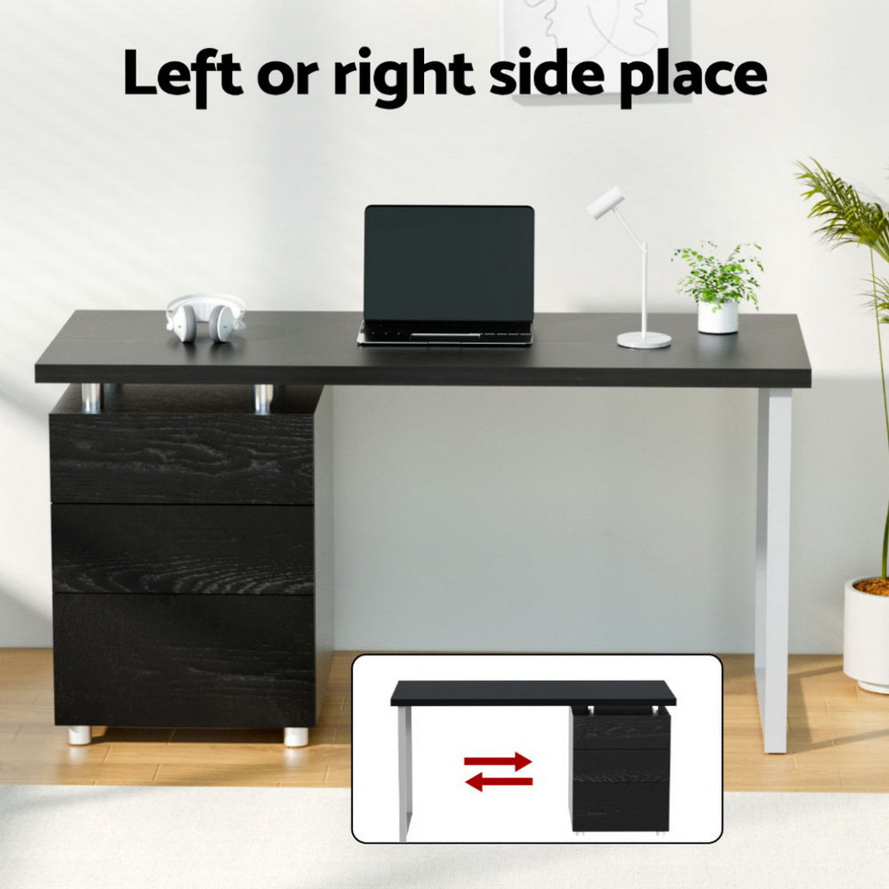 Modern Metal Desk with 3 Drawers - Black - Homecoze