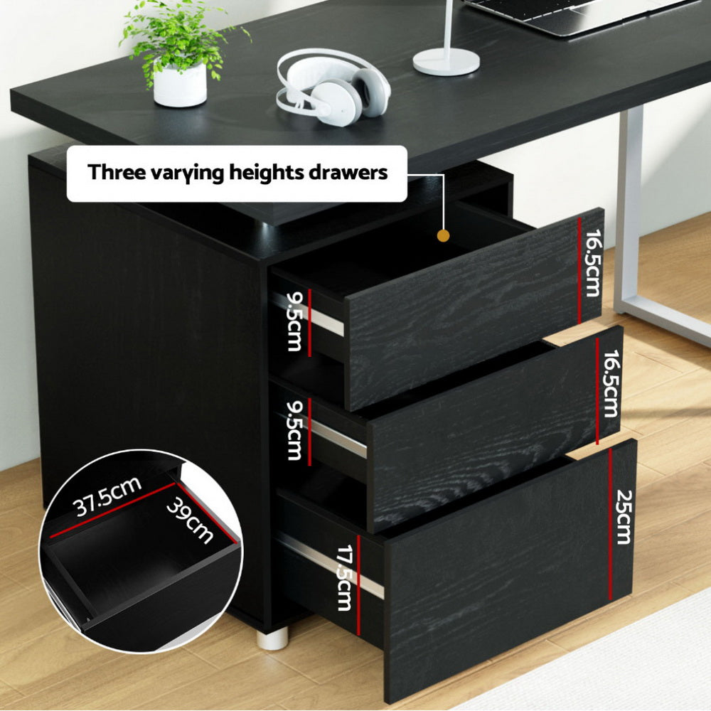 Modern Metal Desk with 3 Drawers - Black - Homecoze