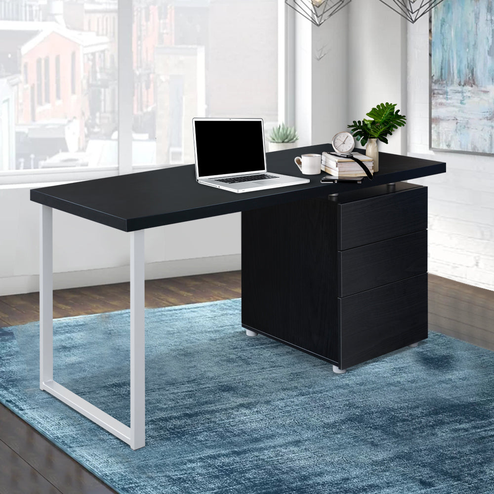 Modern Metal Desk with 3 Drawers - Black - Homecoze