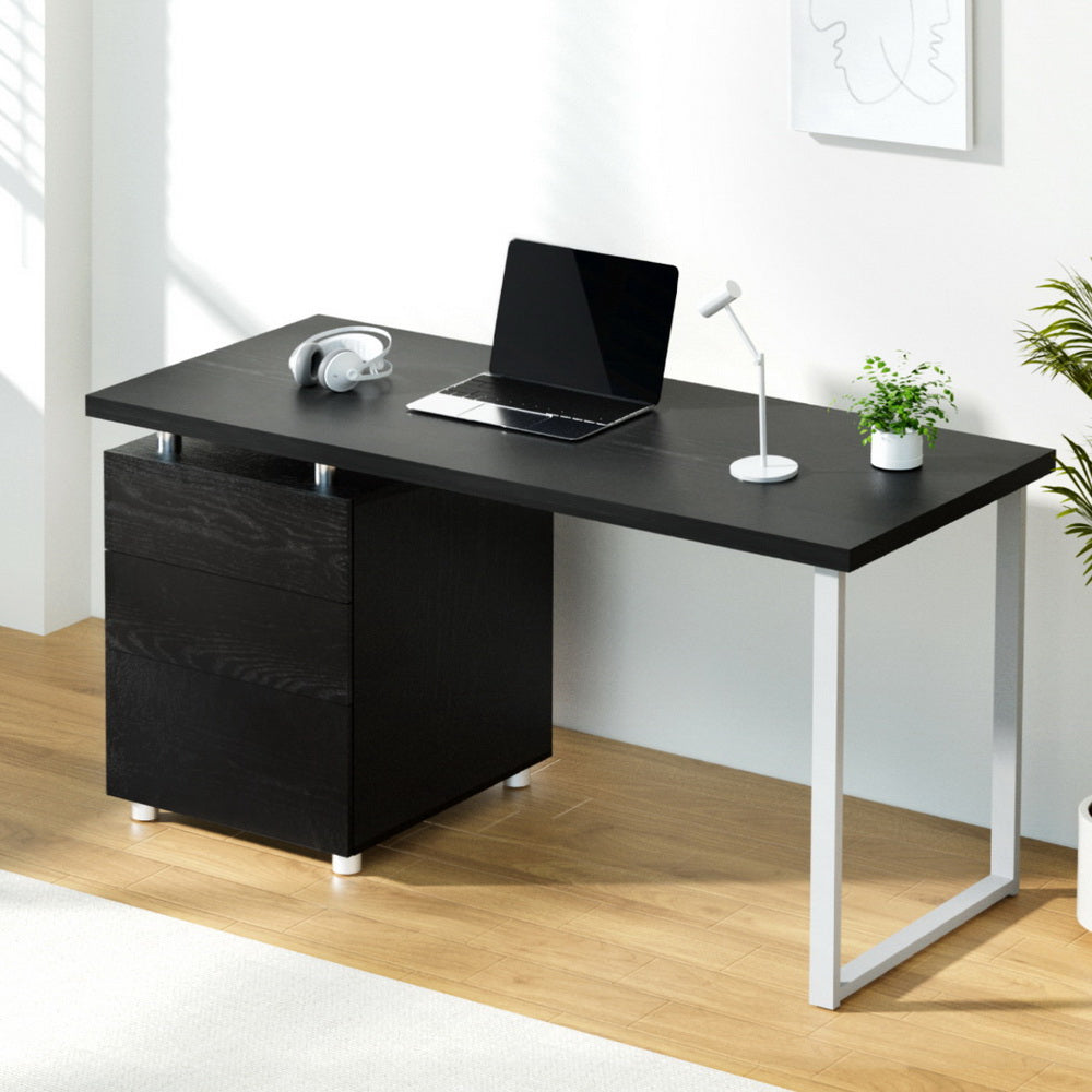 Modern Metal Desk with 3 Drawers - Black - Homecoze
