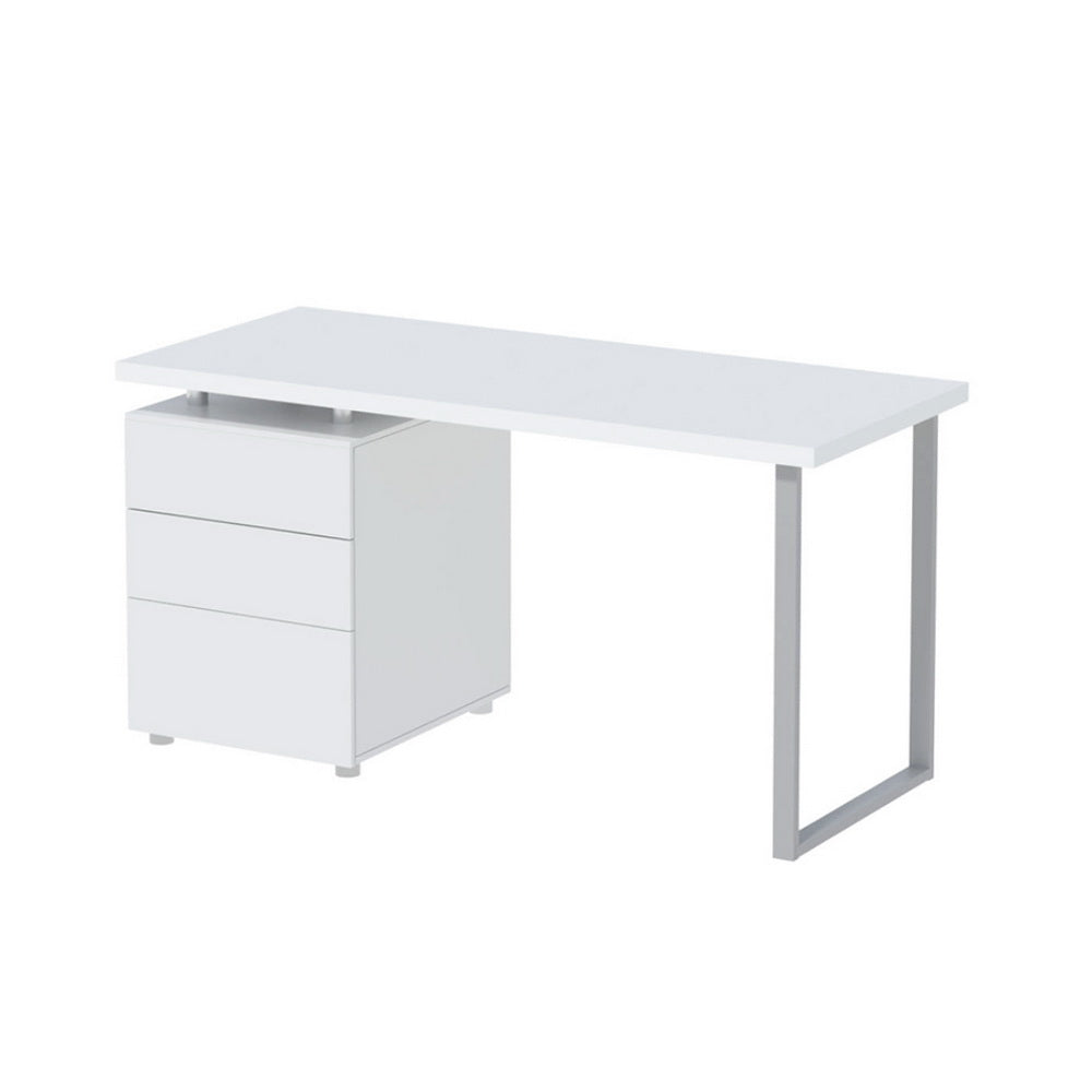 Modern Metal Desk with 3 Drawers - White - Homecoze