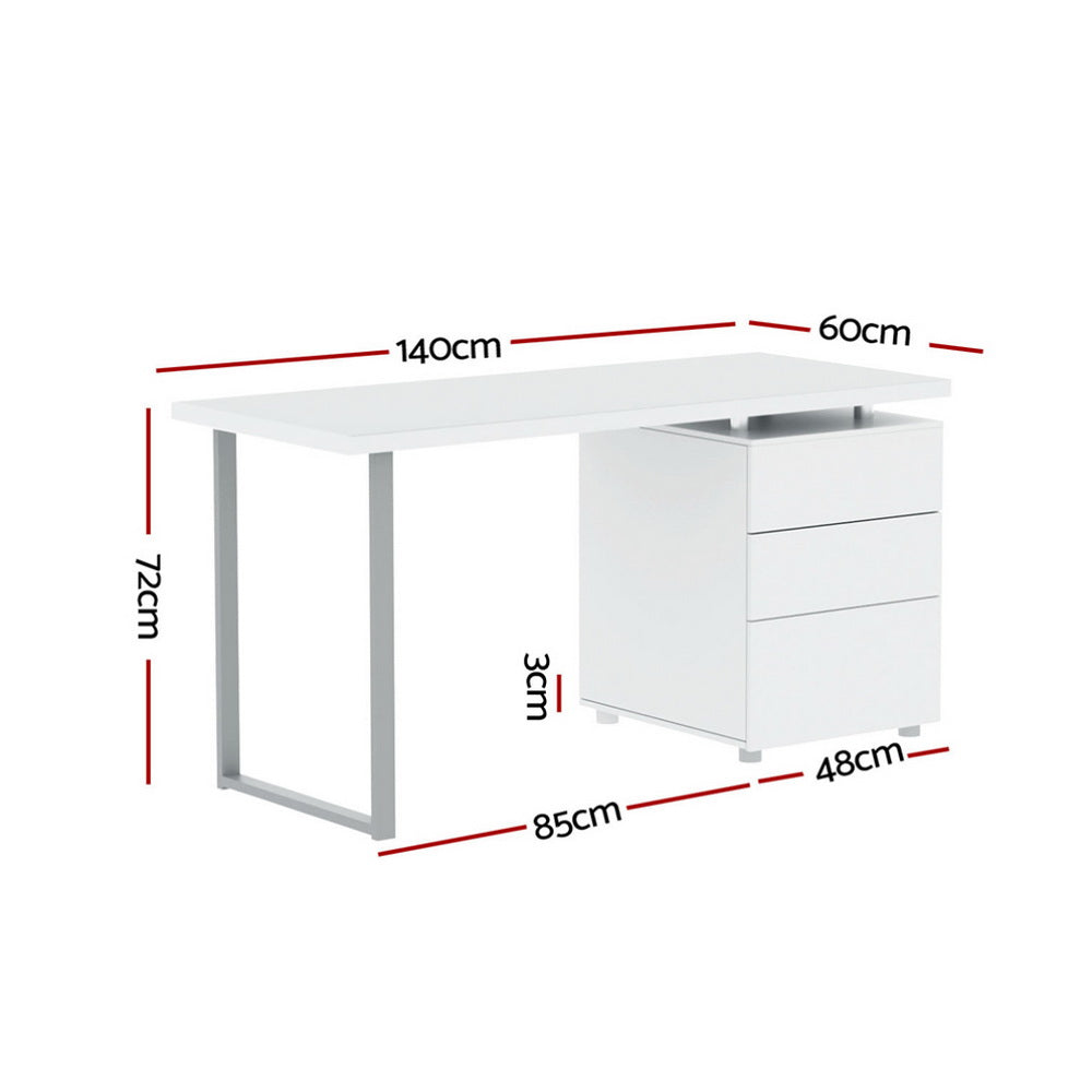Modern Metal Desk with 3 Drawers - White - Homecoze