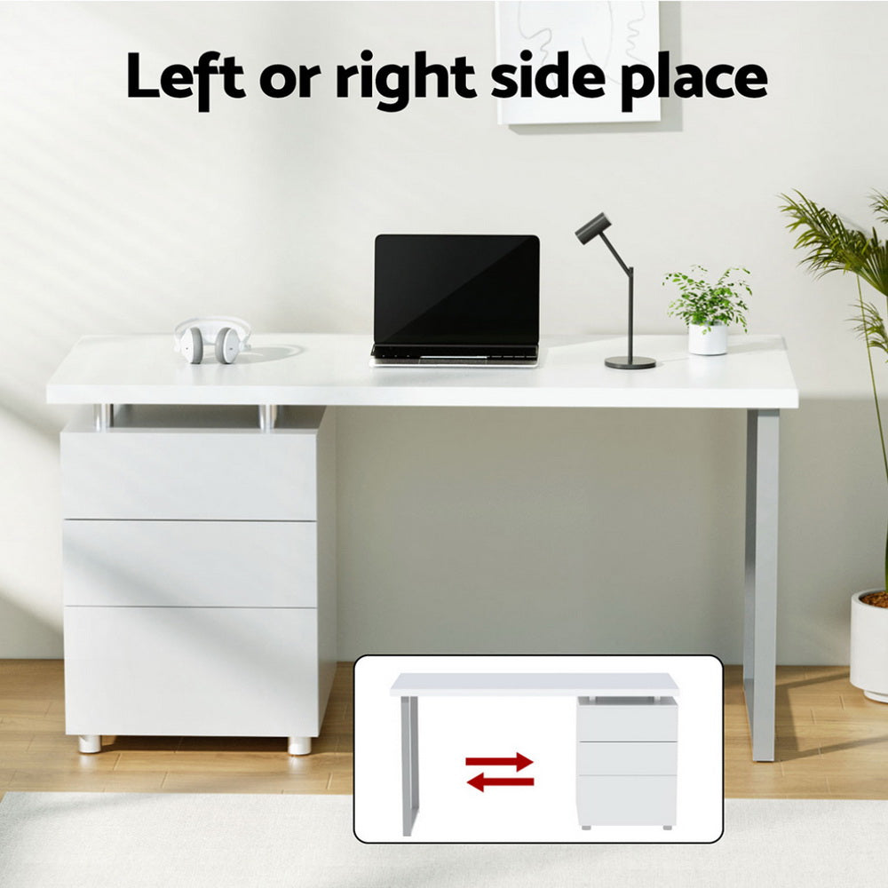 Modern Metal Desk with 3 Drawers - White - Homecoze