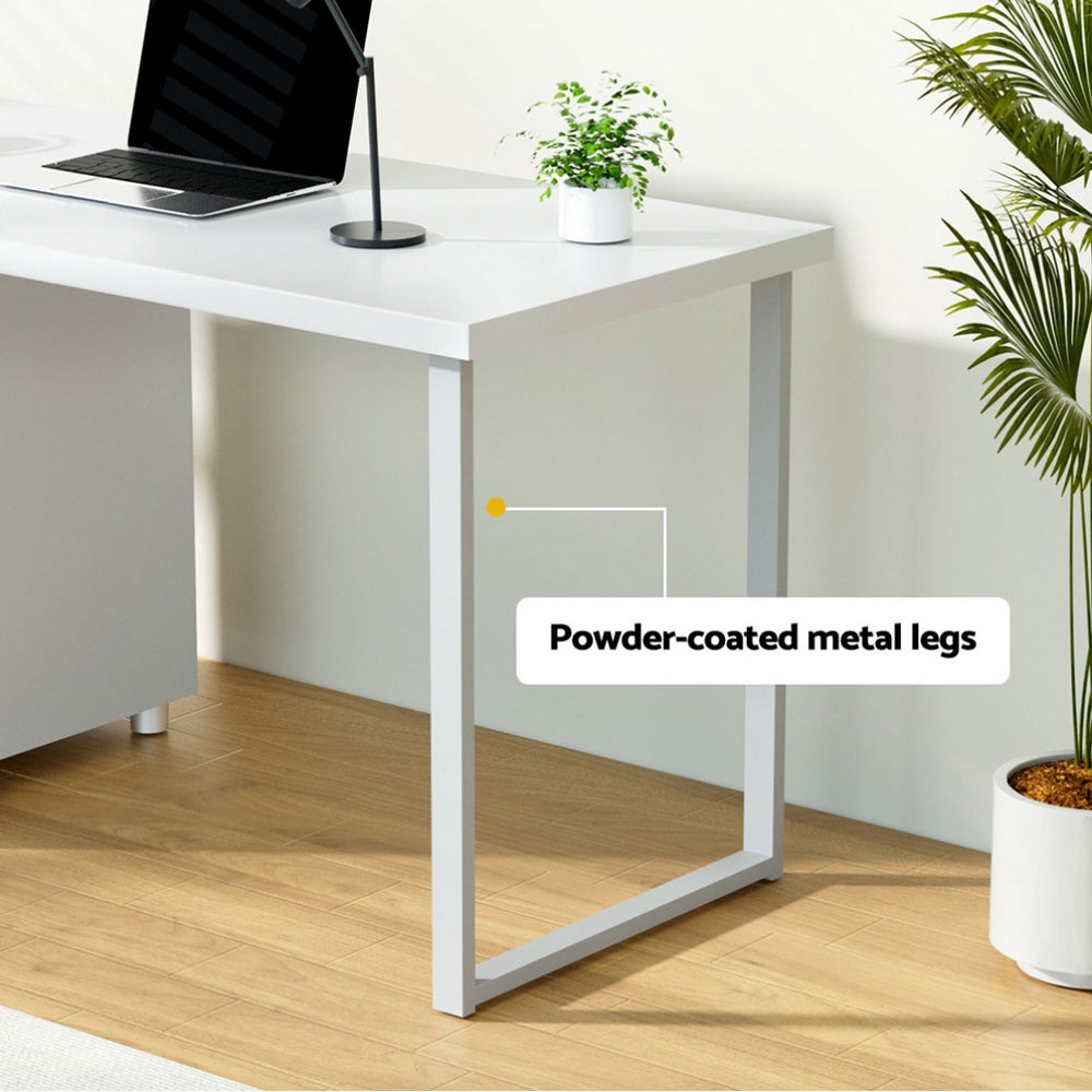 Modern Metal Desk with 3 Drawers - White - Homecoze