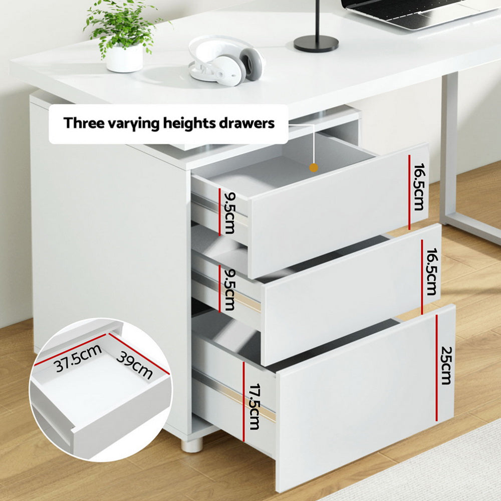 Modern Metal Desk with 3 Drawers - White - Homecoze