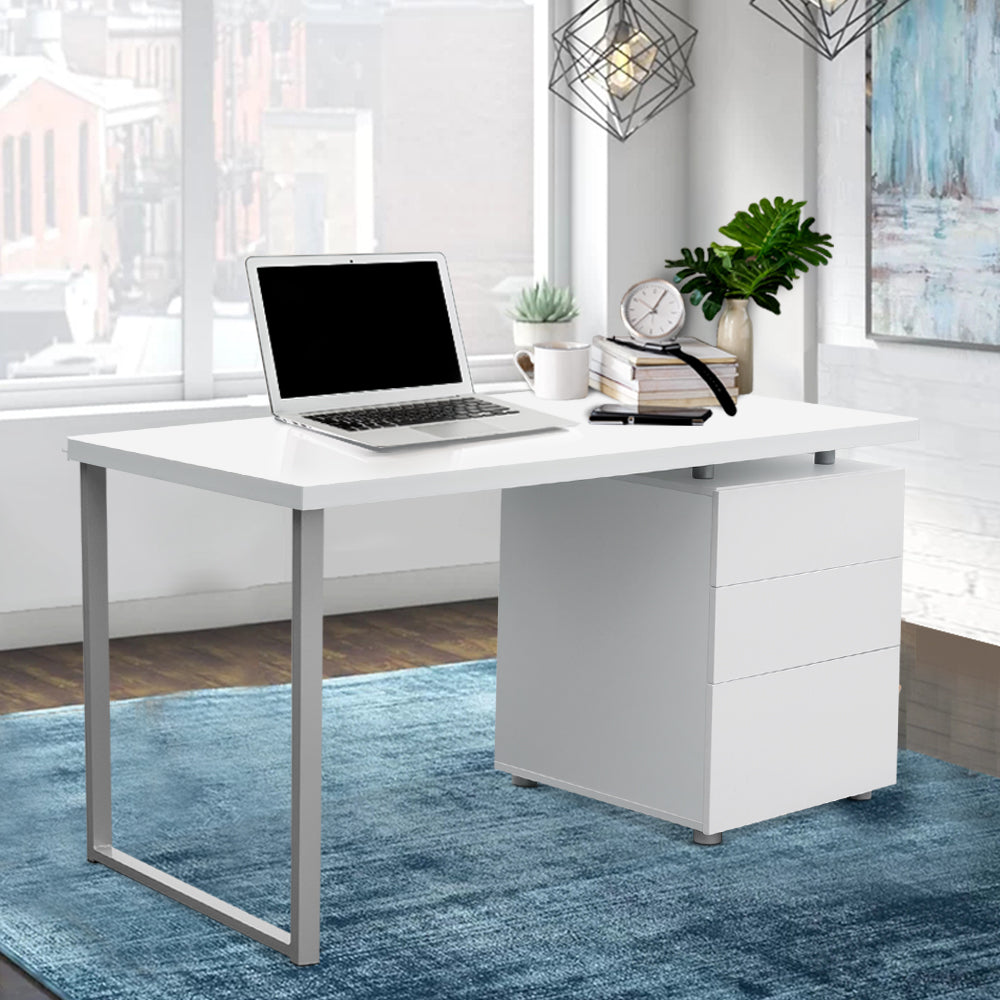 Modern Metal Desk with 3 Drawers - White - Homecoze