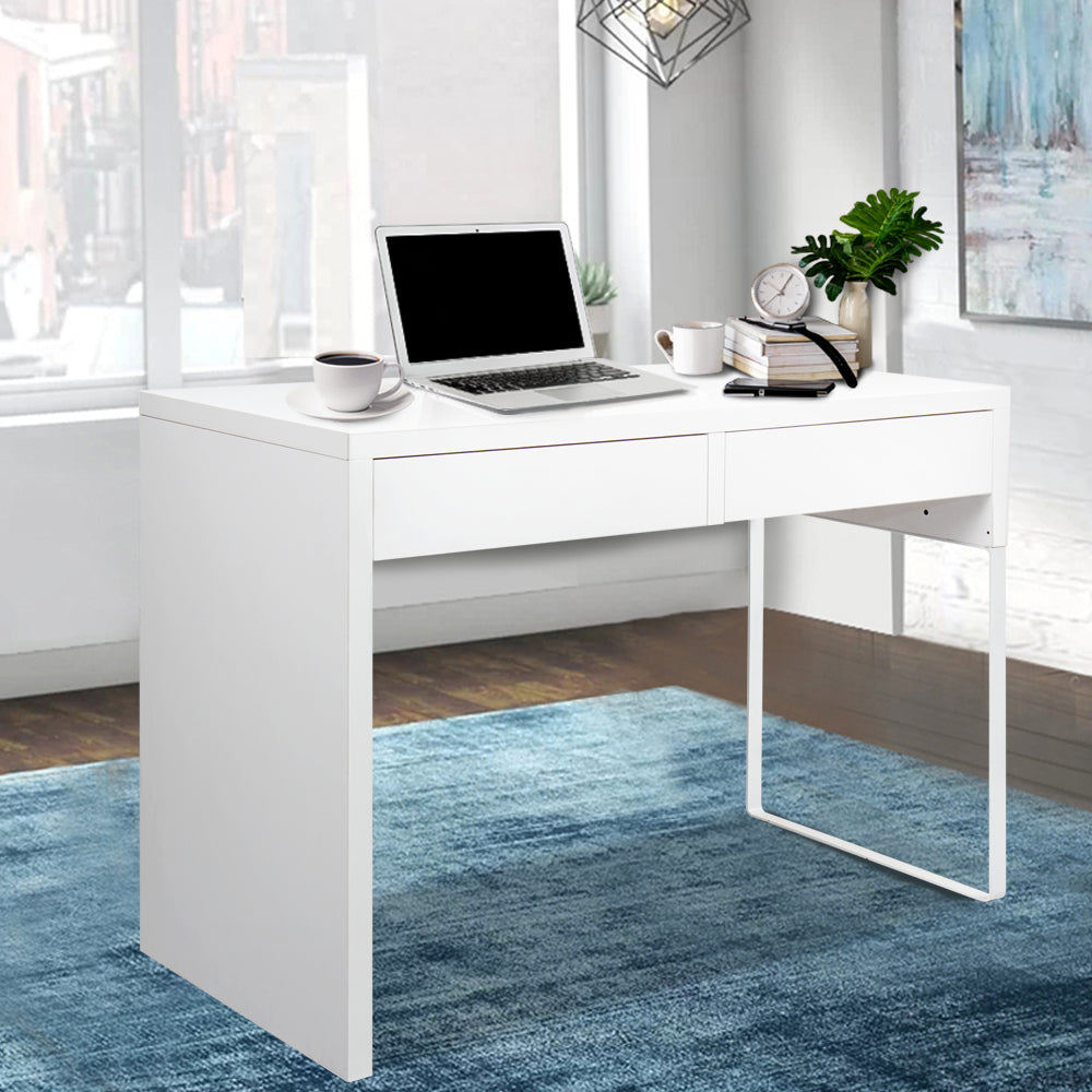 Compact 2-Drawer Computer Desk - White - Homecoze
