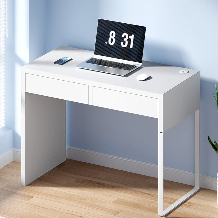 Compact 2-Drawer Computer Desk - White - Homecoze