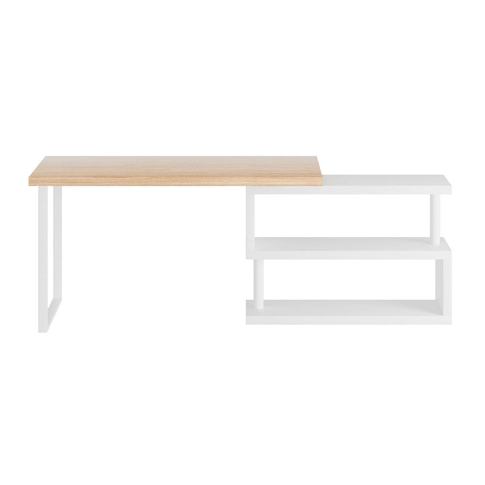 Rotary Corner Desk with Bookshelf - White & Oak - Homecoze